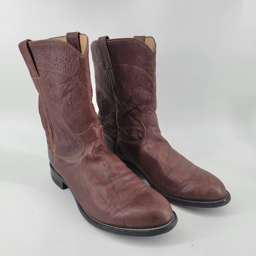 Justin 3163 Jackson 10″ Roper Cowboy Boots Mens 11D Marbled Chestnut Brown